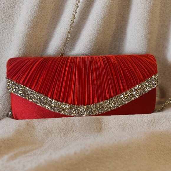 Evening Clutch Crossbody Bag Red Purse Wedding Handbag Party Prom Bridal Gift - Picture 3 of 10